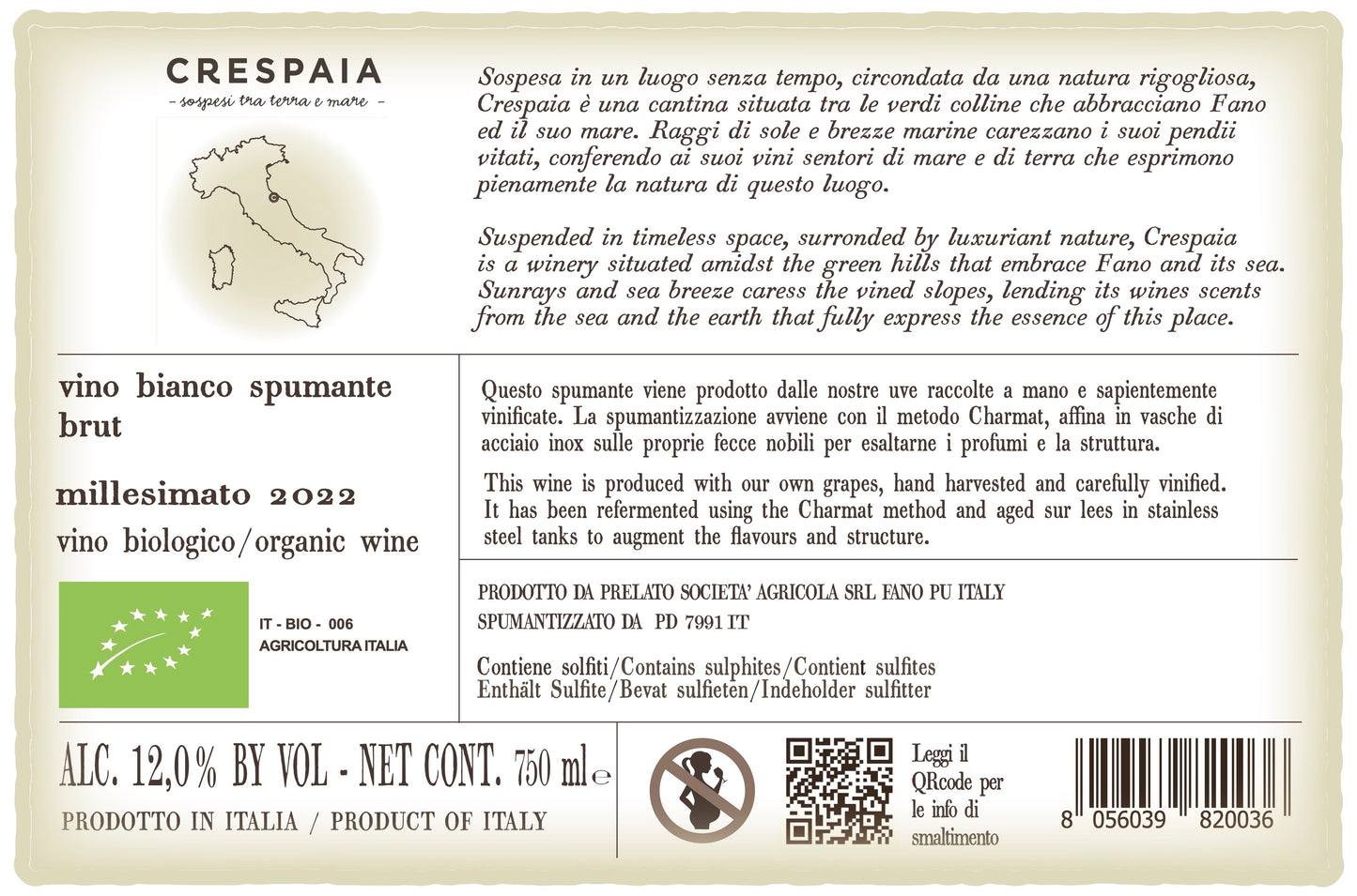 Spumante Brut Millesimato 2022 Crespaia